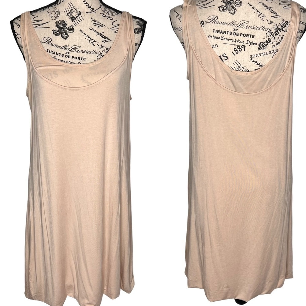 White + Warren Cream Double Layer Tank Dress Night Gown Bubble Hem Size L NWT